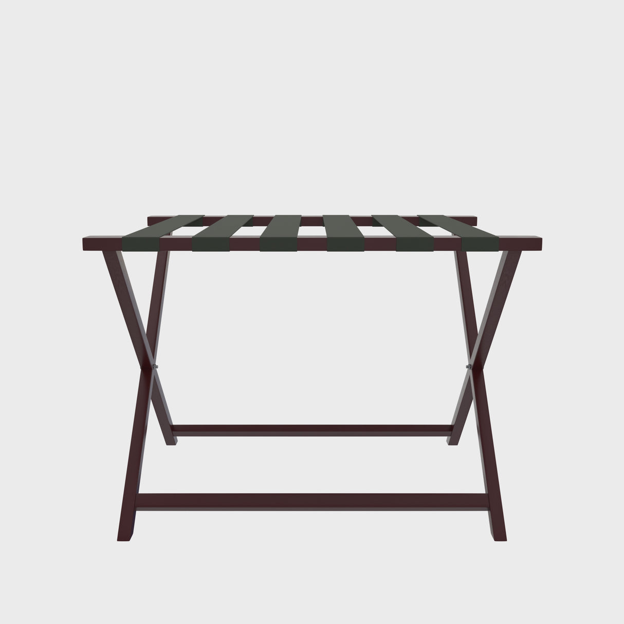 Dolphy Wooden Foldable Luggage Rack – Oak Frame with Cherry Red Finish, Heavy-Duty Nylon Straps, Wall-Protecting Felt Backing