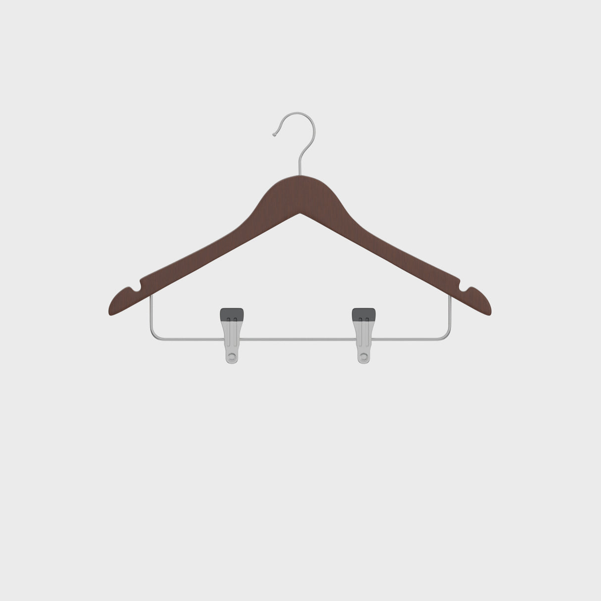 Dolphy Standard Wooden Clothes Hanger with Clips – Pack of 50, Brown Timber Finish, Non-Slip Bar, Secure Metal Clips for Pants & Skirts