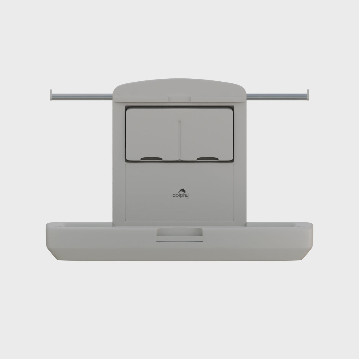 Dolphy Wall-Mounted Baby Change Station – 85.5x56x49.7 cm Grey Waterproof HDPE Table, Heavy-Duty, Microbe-Resistant, Space-Saving Design with Safety Belt & Storage Hooks