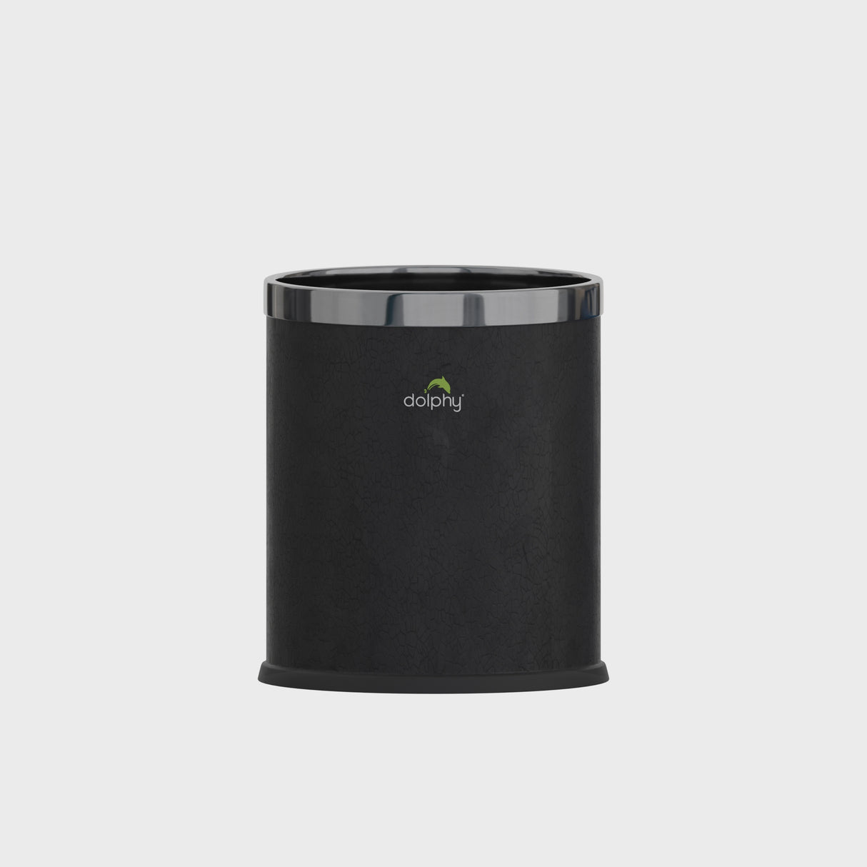 Dolphy Round Leatherette Room Bin 10L – Black Waste Bin with Stainless Steel Rim, Elegant Hotel Room Rubbish Bin, Durable & Stylish Design