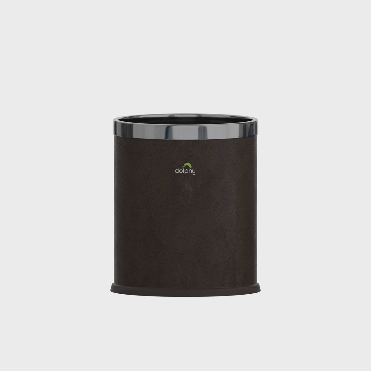 Dolphy Round Leatherette Room Bin 10L – Brown with Stainless Steel Rim, Elegant Waste Solution for Hotels & Resorts