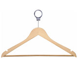 Dolphy Security Wooden Cloth Hanger (Pack of 50) – Natural Brown Timber with Anti-Theft Ring, Non-Slip Bar & Grooved Shoulders