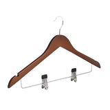 Dolphy Standard Wooden Clothes Hanger with Clips – Pack of 50, Brown Timber Finish, Non-Slip Bar, Secure Metal Clips for Pants & Skirts
