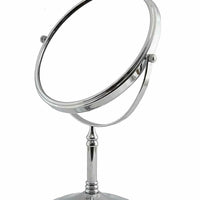 Silver freestanding makeup mirror, lightweight.