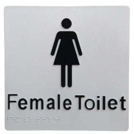 Dolphy UV Protected PVC Female Toilet Braille Sign 180x180x3mm – Silver/Black