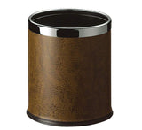 Dolphy Round Leatherette Room Bin 10L – Brown with Stainless Steel Rim, Elegant Waste Solution for Hotels & Resorts